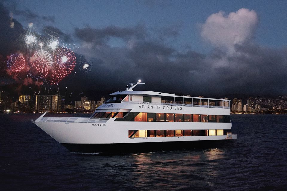Oahu: Friday Night Fireworks Cocktail Cruise - Waikiki coastline from the top deck: the view strategy that matters